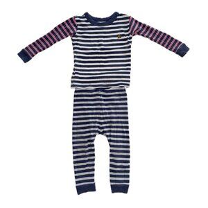 GAP Organic Brushed Cotton Striped Blue and Pink Pajama Set, 18 - 24 months